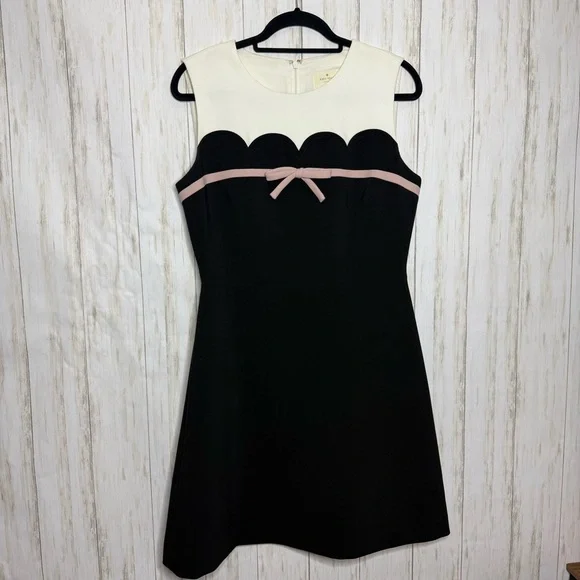 Kate Spade Classic Black and White Pink Bow Scalloped edge dress 10 - Picture 3 of 11